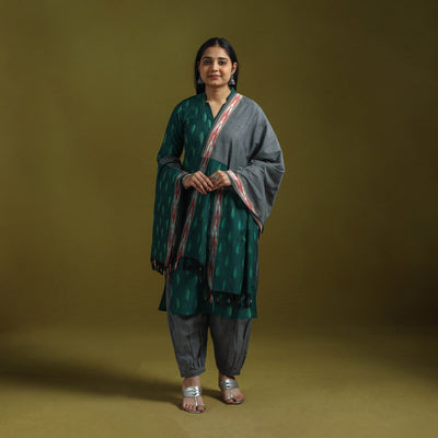 Handloom cotton pochampally ikat 3pc kurta set for women 20