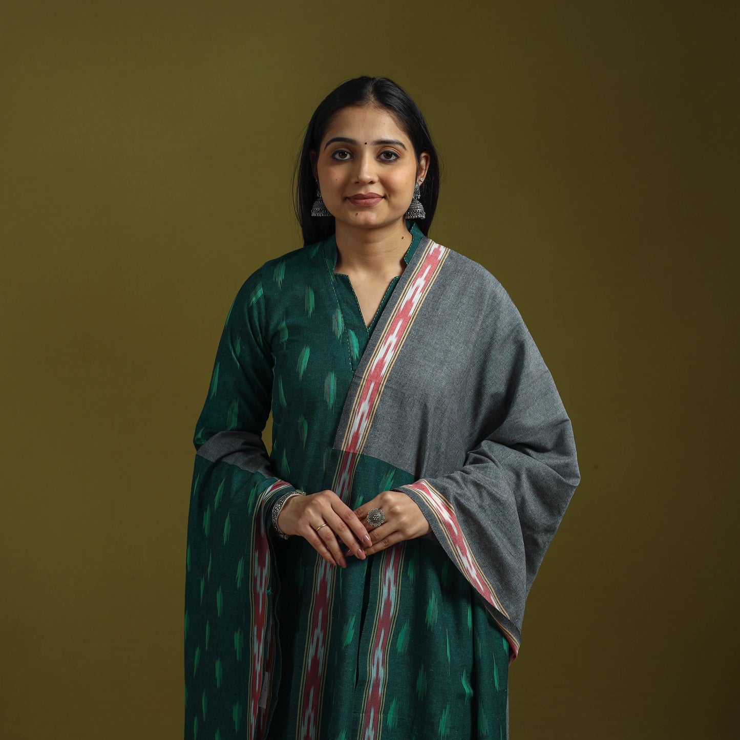 Handloom cotton pochampally ikat 3pc kurta set for women 20