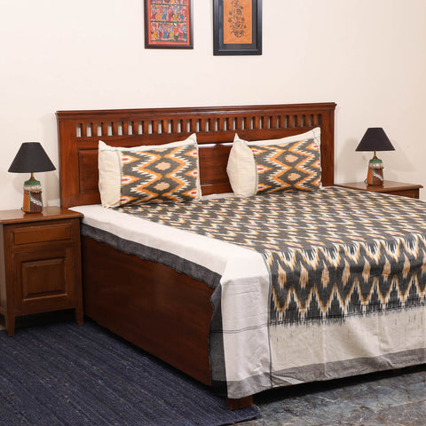 Green - handloom cotton pochampally ikat double bedsheet