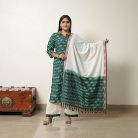  Green Handloom Cotton Pochampally Ikat Kurta Set 