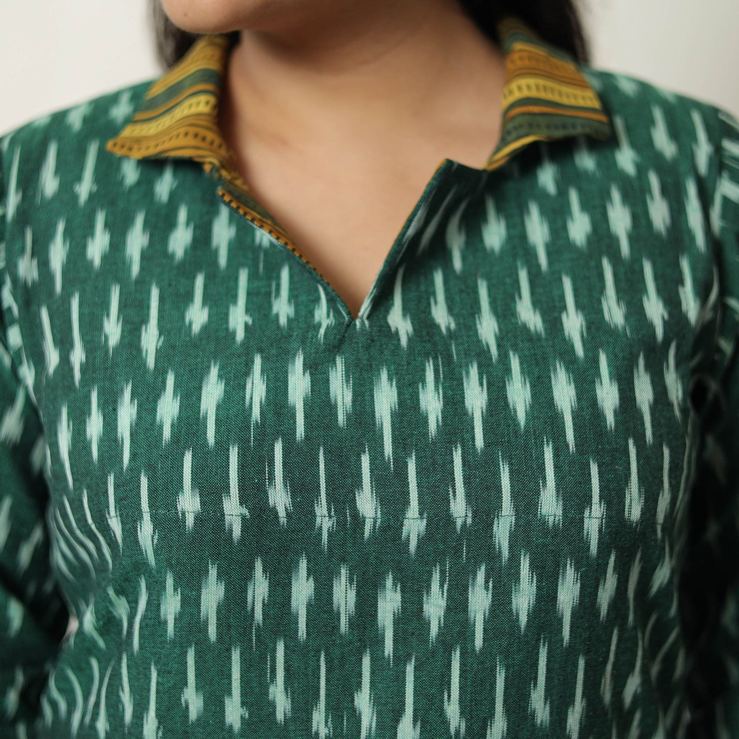  Green Handloom Cotton Pochampally Ikat Kurta Set 