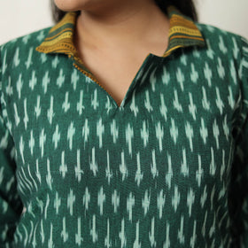  Green Handloom Cotton Pochampally Ikat Kurta Set 