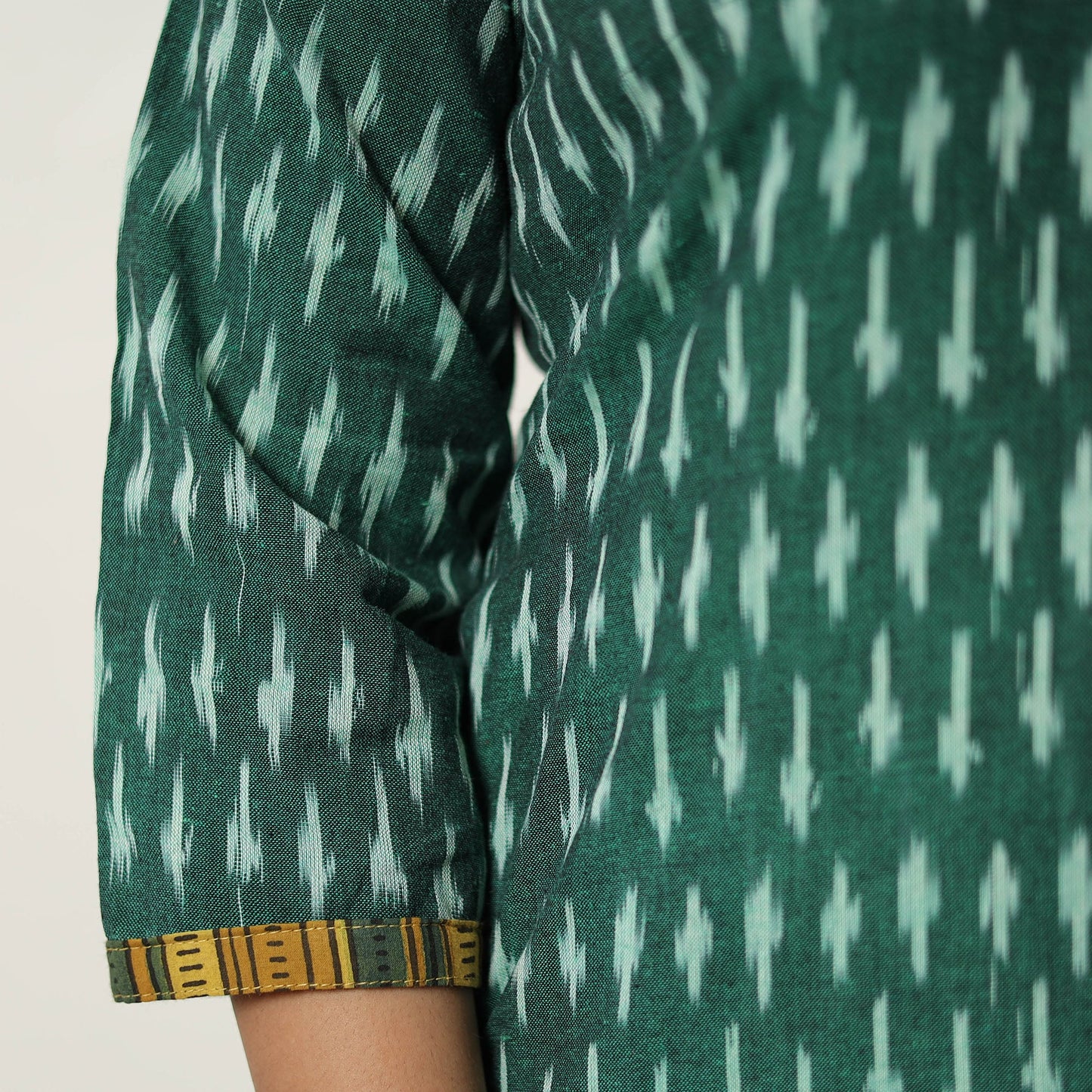  Green Handloom Cotton Pochampally Ikat Kurta Set 