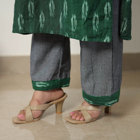  Green Handloom Cotton Pochampally Ikat Kurta Set 