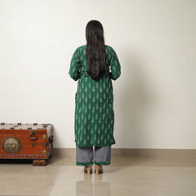  Green Handloom Cotton Pochampally Ikat Kurta Set 