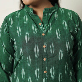  Green Handloom Cotton Pochampally Ikat Kurta Set 