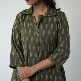Green Handloom Cotton Pochampally Ikat Kurta Set with Dupatta