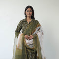 Green Handloom Cotton Pochampally Ikat Kurta Set with Dupatta