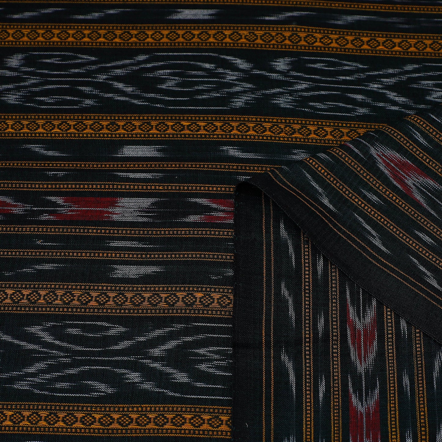 Green Handloom Cotton Sambalpuri Ikat Fabric