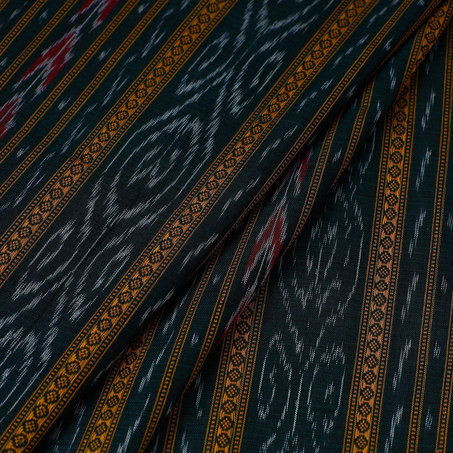 Green Handloom Cotton Sambalpuri Ikat Fabric