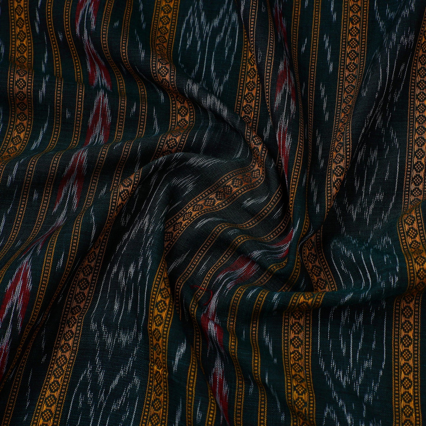 Green Handloom Cotton Sambalpuri Ikat Fabric