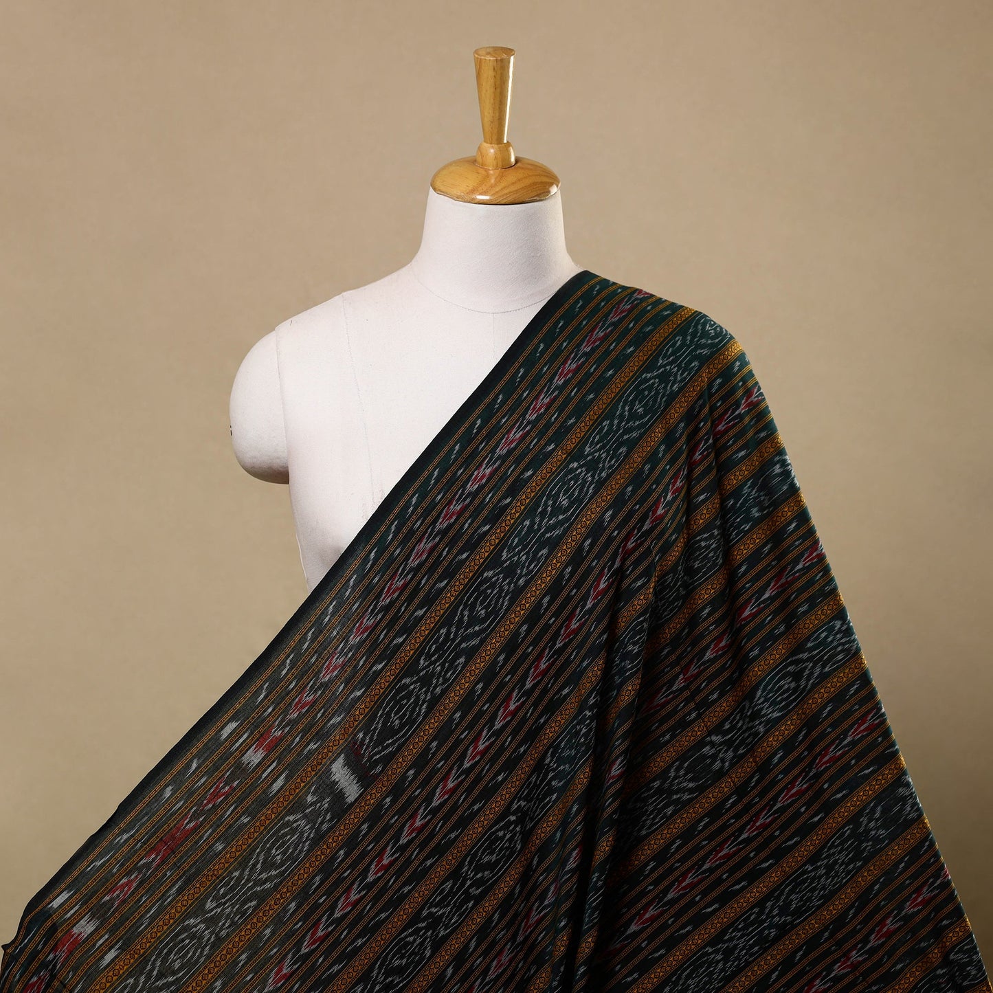 Green Handloom Cotton Sambalpuri Ikat Fabric