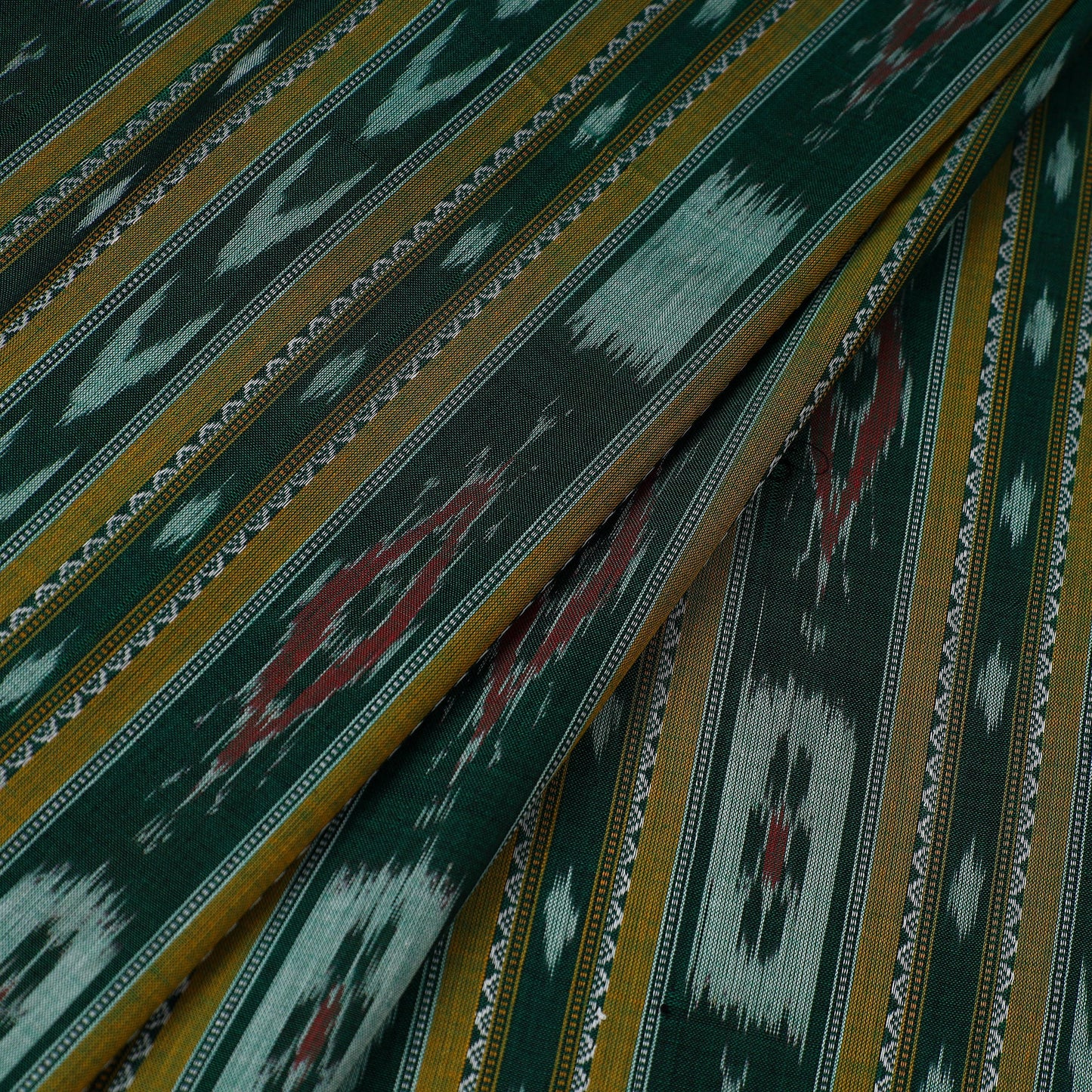 Green Handloom Cotton Sambalpuri Ikat Fabric