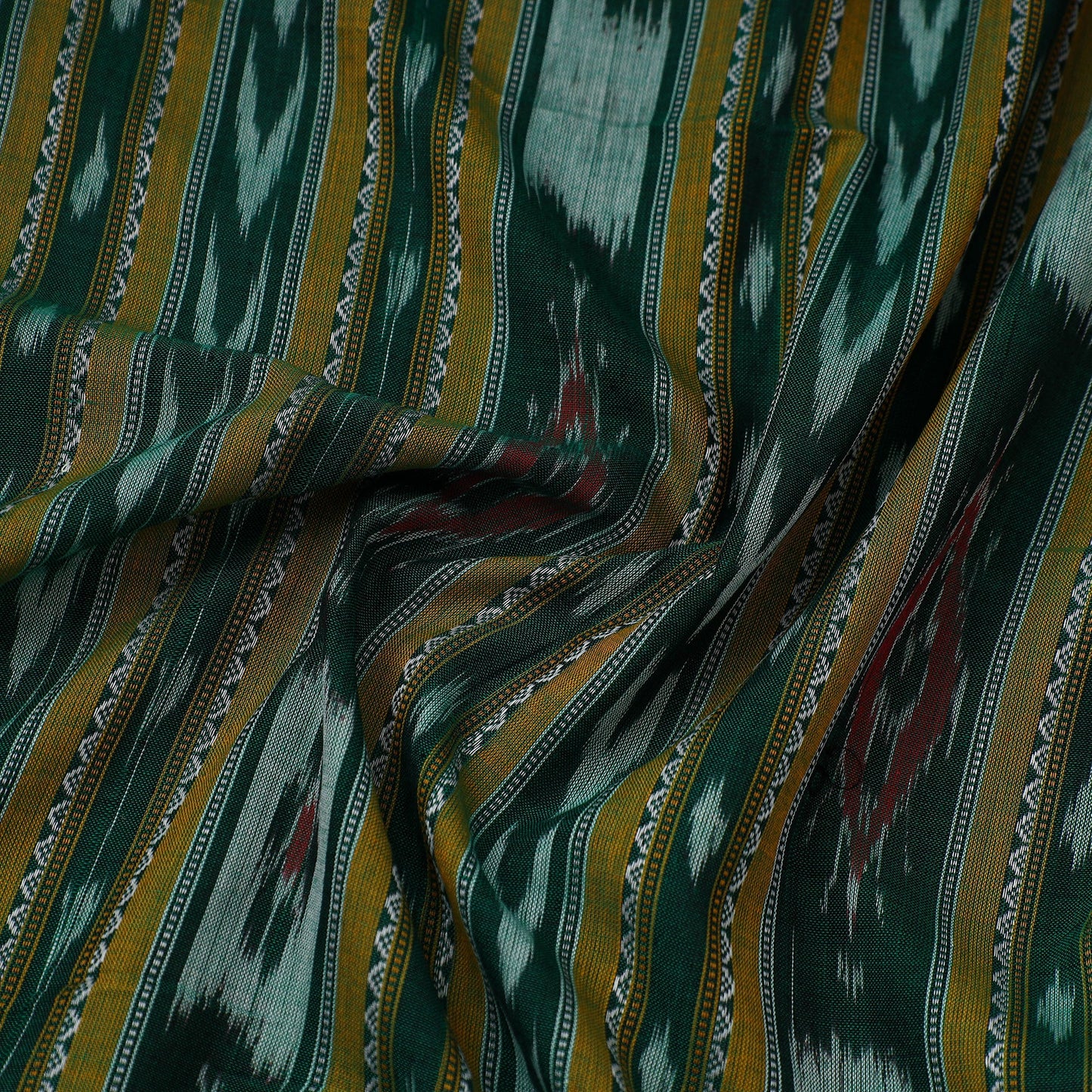 Green Handloom Cotton Sambalpuri Ikat Fabric