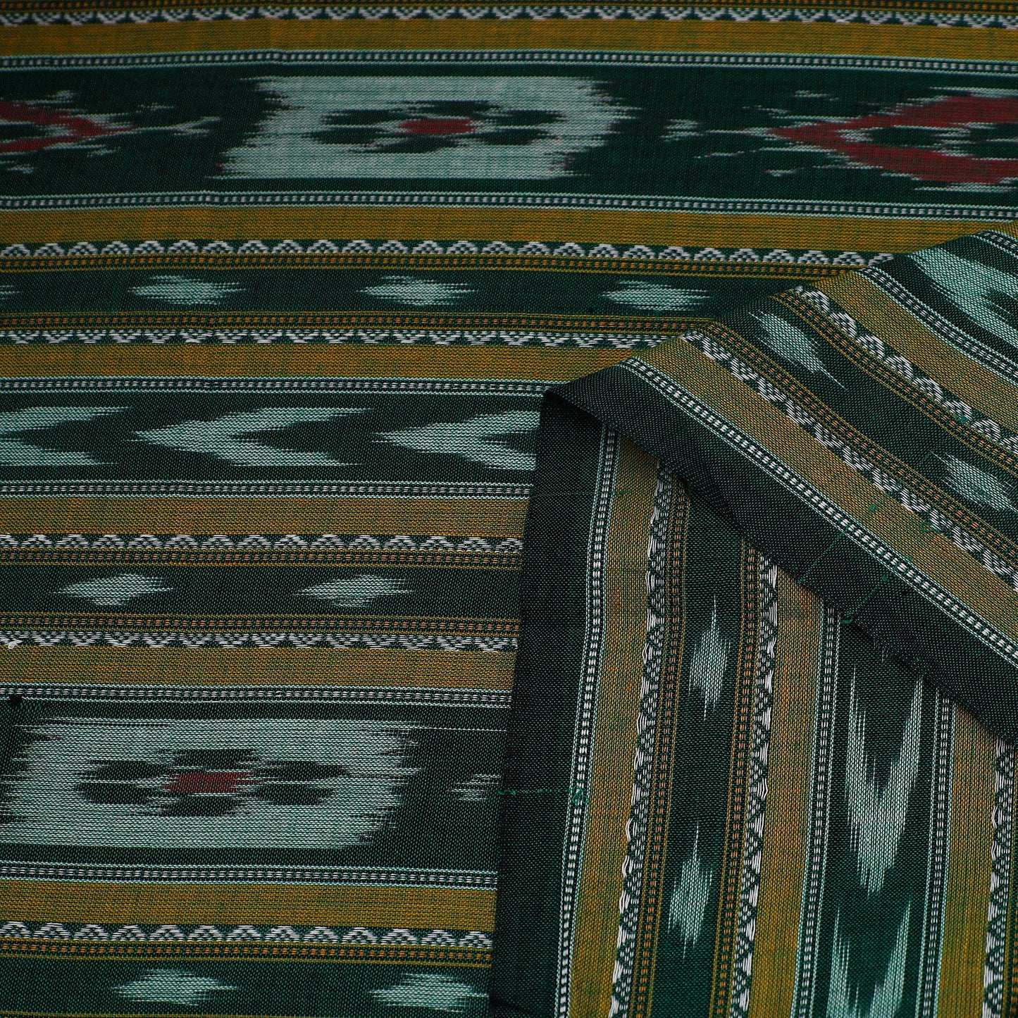 Green Handloom Cotton Sambalpuri Ikat Fabric