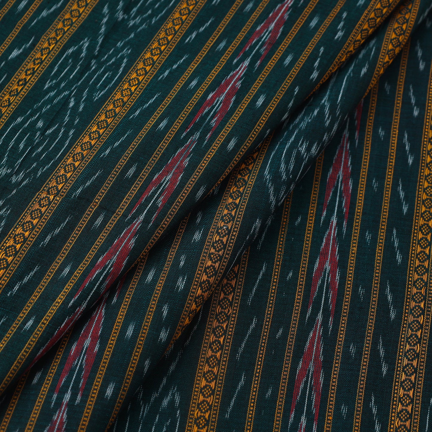  Green Handloom Cotton Sambalpuri Ikat Fabric