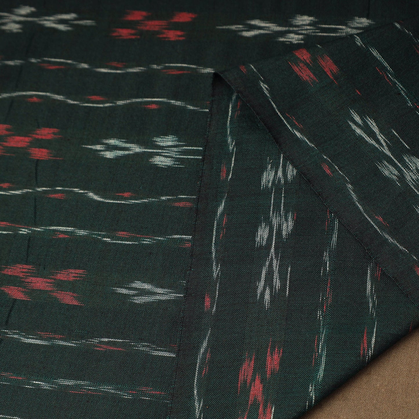 Green Handloom Cotton Sambalpuri Ikat Fabric