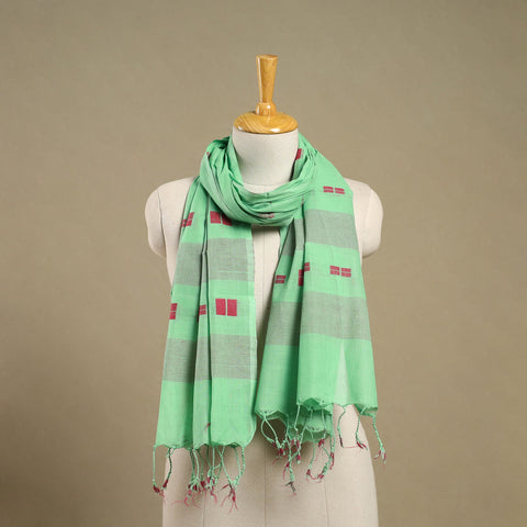 Green Handloom Cotton Srikakulam Jamdani Stole with Tassels