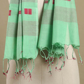 Green Handloom Cotton Srikakulam Jamdani Stole with Tassels