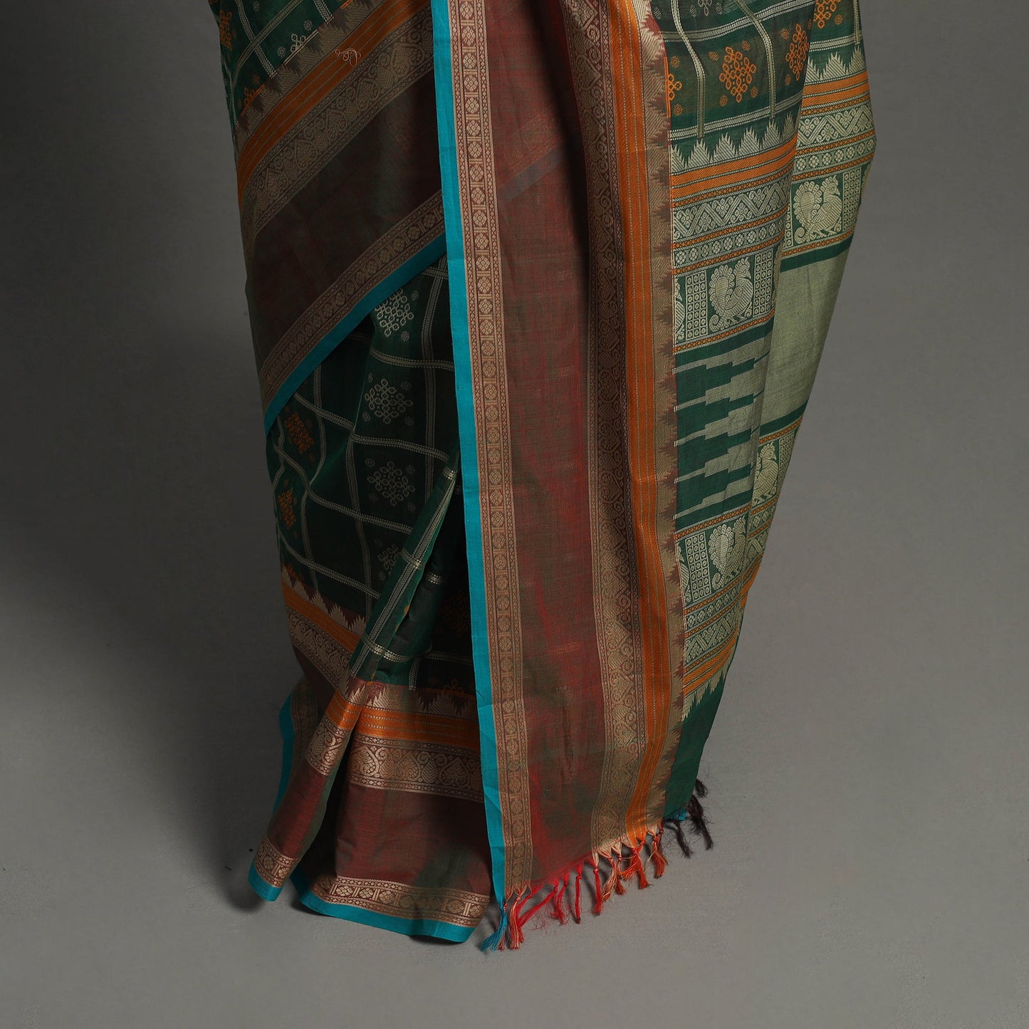 Green - handloom cotton thread border kanchipuram saree 20