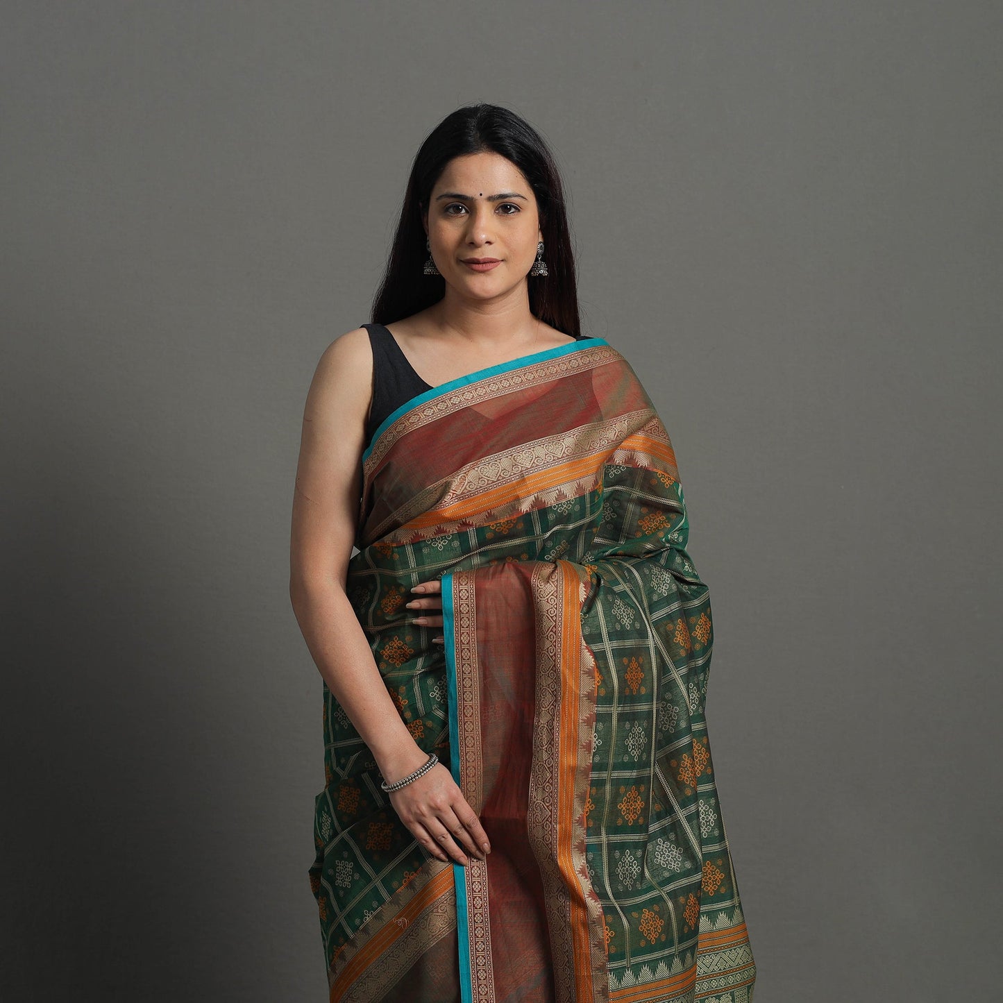Green - handloom cotton thread border kanchipuram saree 20