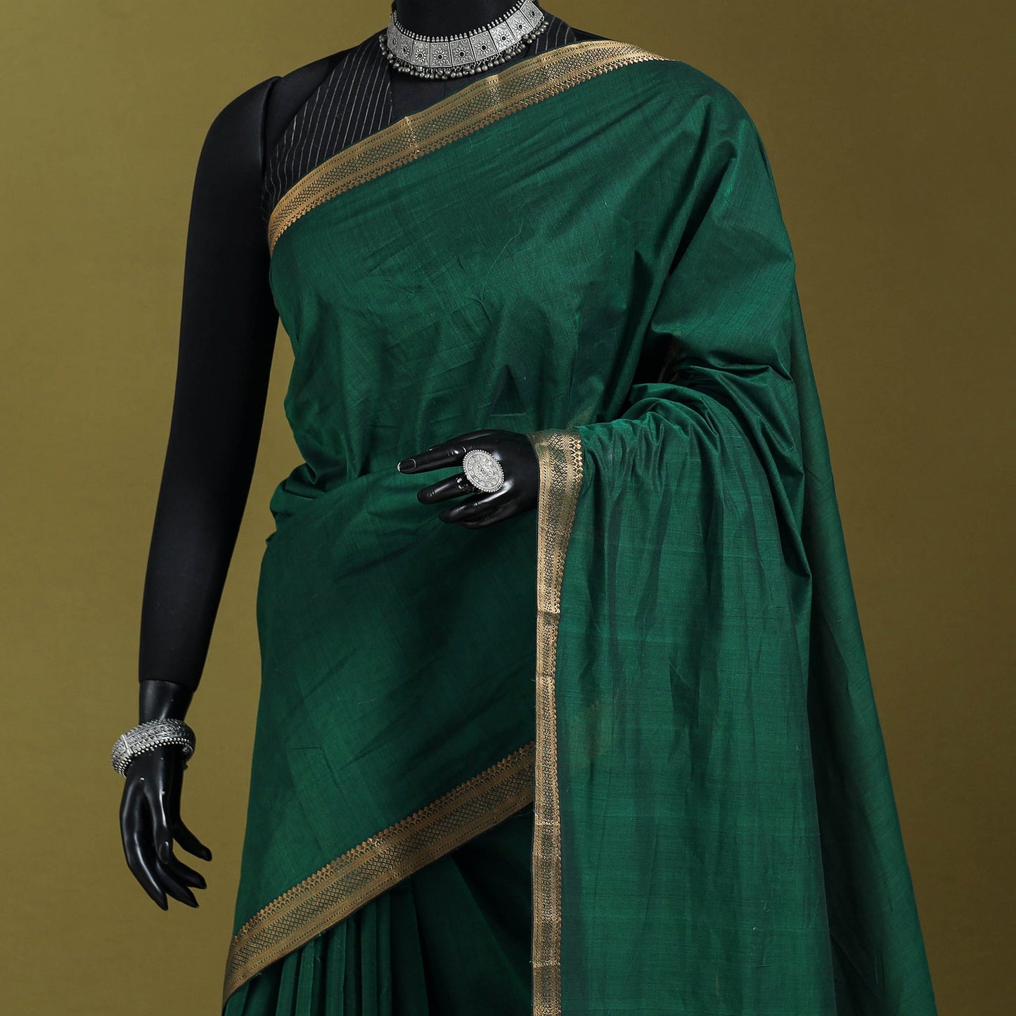 Green - handloom cotton zari border mangalagiri saree 05