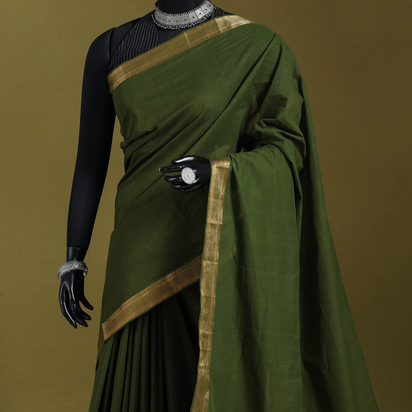Green - handloom cotton zari border mangalagiri saree 06