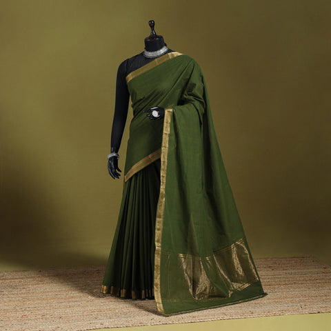 Green - handloom cotton zari border mangalagiri saree 06