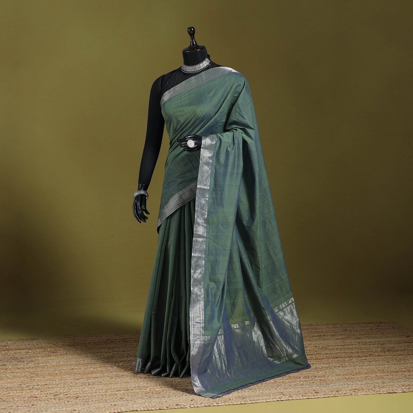 Green - handloom cotton zari border mangalagiri saree 11