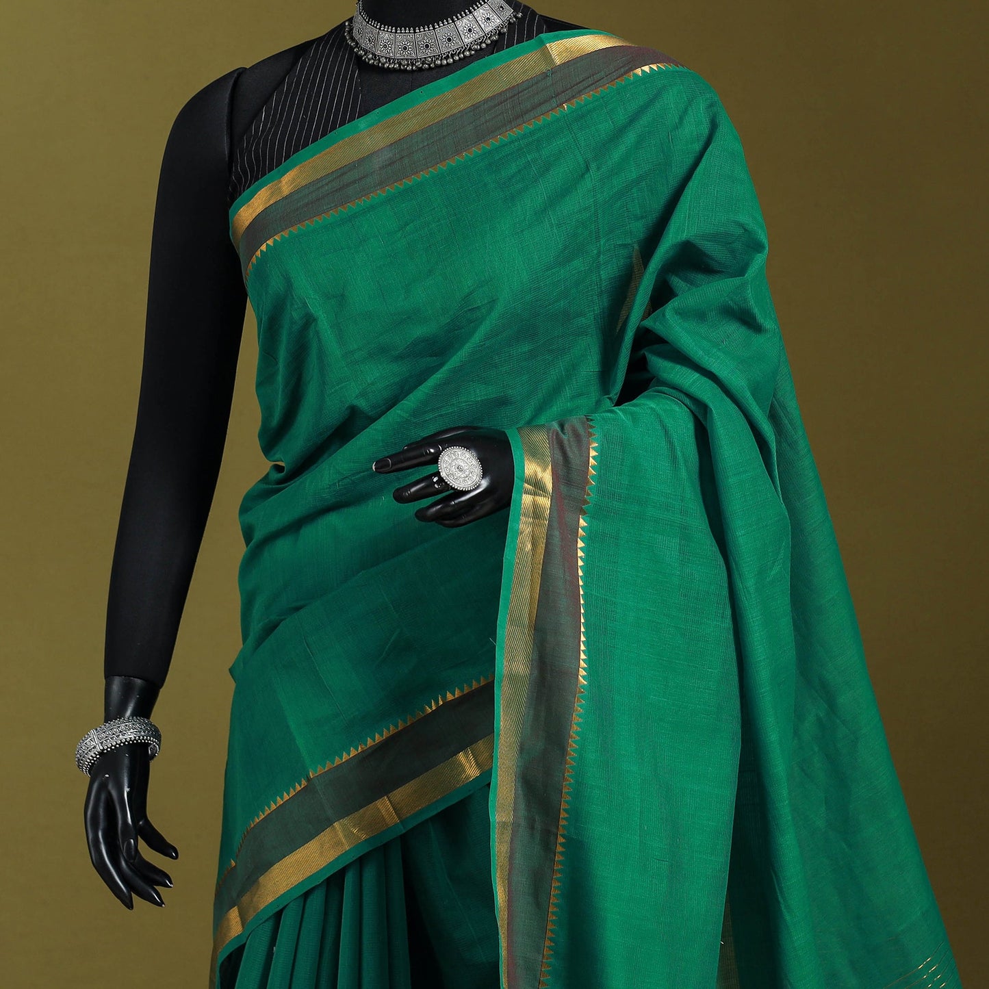 Green - handloom cotton zari border mangalagiri saree 24