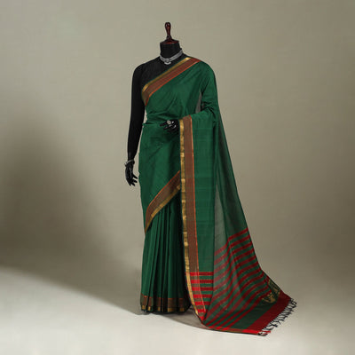 Green - handloom cotton zari border mangalagiri saree 25