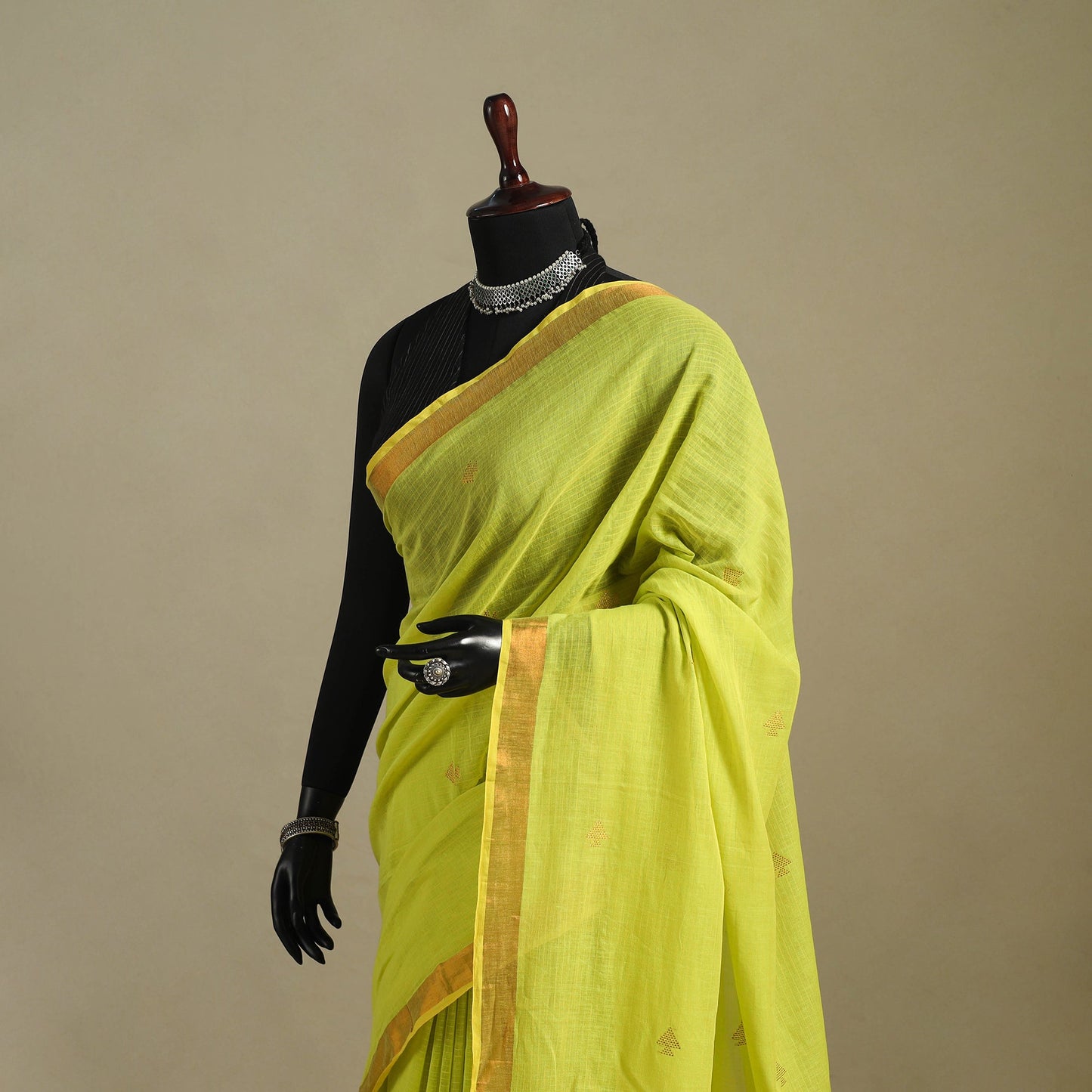 Green - handloom cotton zari buti phulia jamdani saree 01
