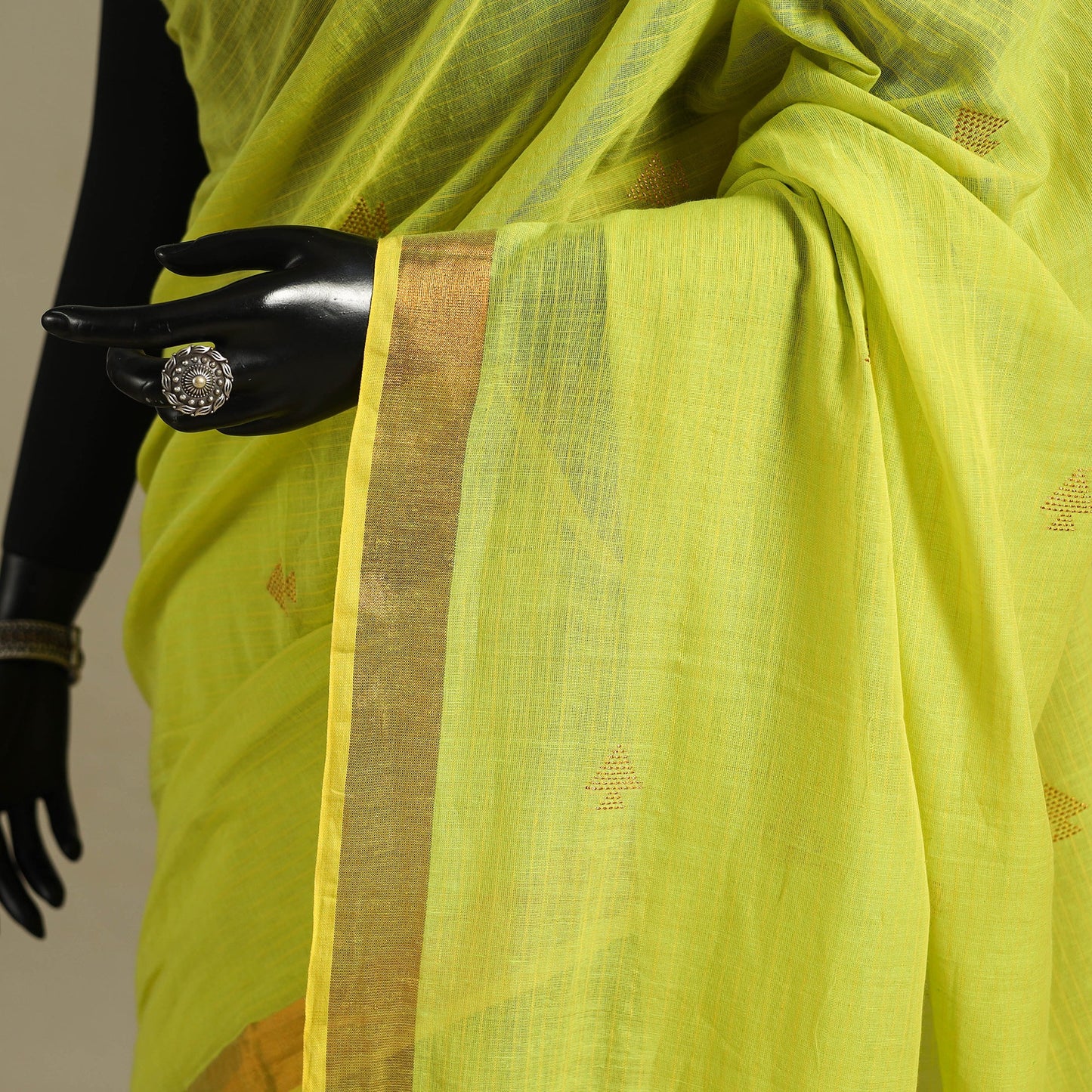 Green - handloom cotton zari buti phulia jamdani saree 01