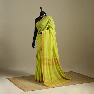 Green - handloom cotton zari buti phulia jamdani saree 01