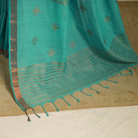 Green - handloom cotton zari buti phulia jamdani saree 03