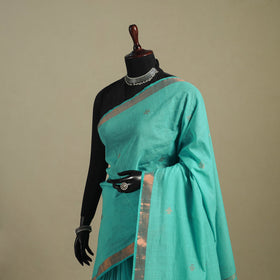 Green - handloom cotton zari buti phulia jamdani saree 03