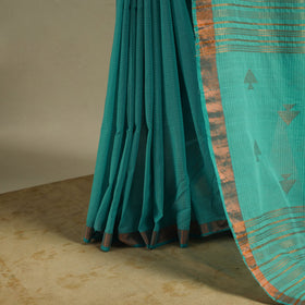 Green - handloom cotton zari buti phulia jamdani saree 03