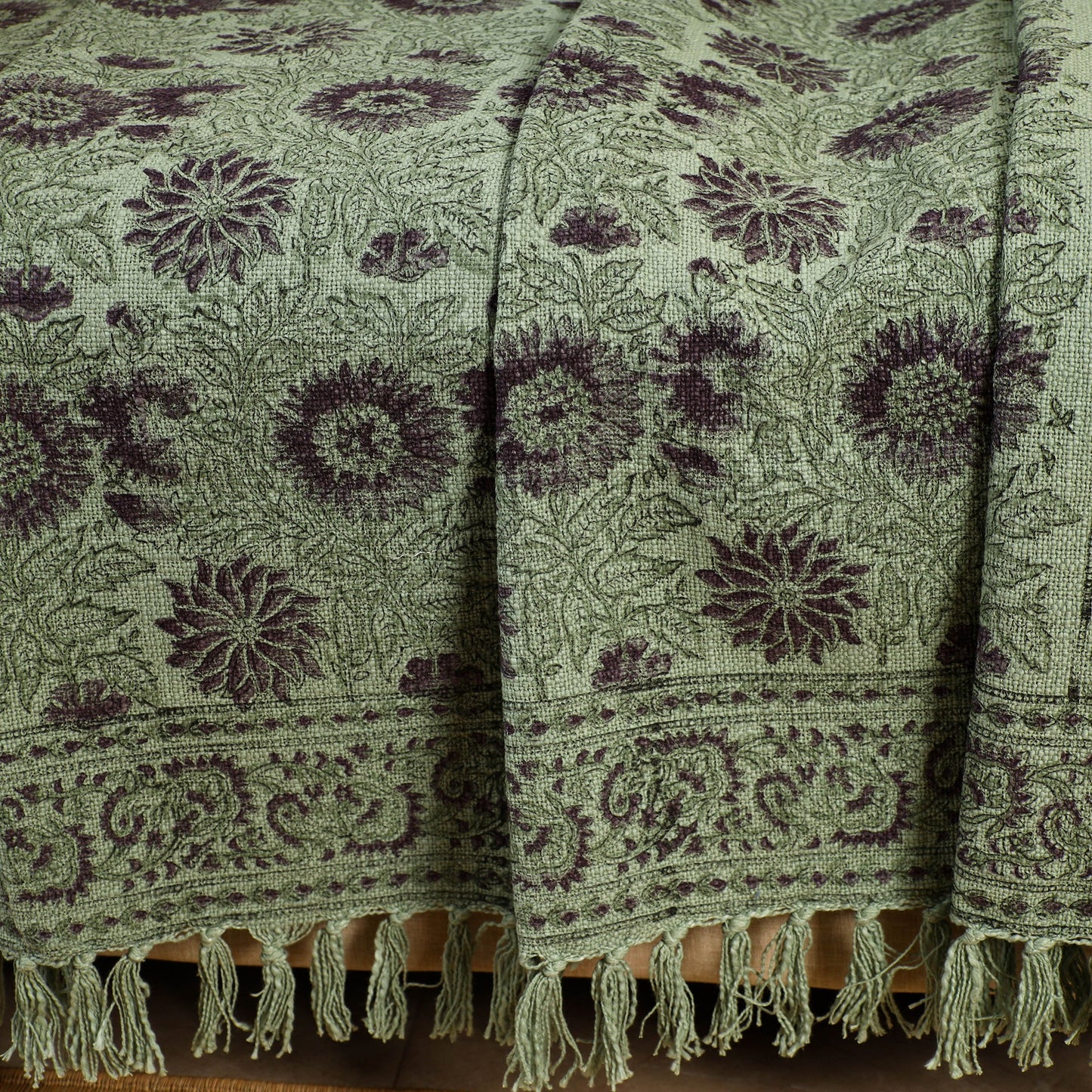 Green - handloom jaipur cotton sofa throw 08 - handcrafted
