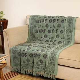 Green - handloom jaipur cotton sofa throw 08 - handcrafted