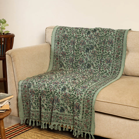 Green - handloom jaipur cotton sofa throw 11 - handcrafted