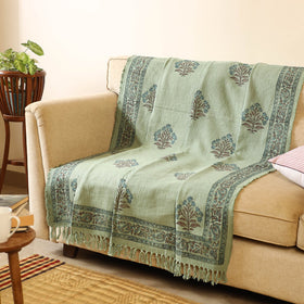 Green - handloom jaipur cotton sofa throw 34 - handcrafted