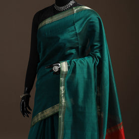 Green - handloom maheshwari saree with zari border 47