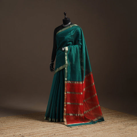 Green - handloom maheshwari saree with zari border 47