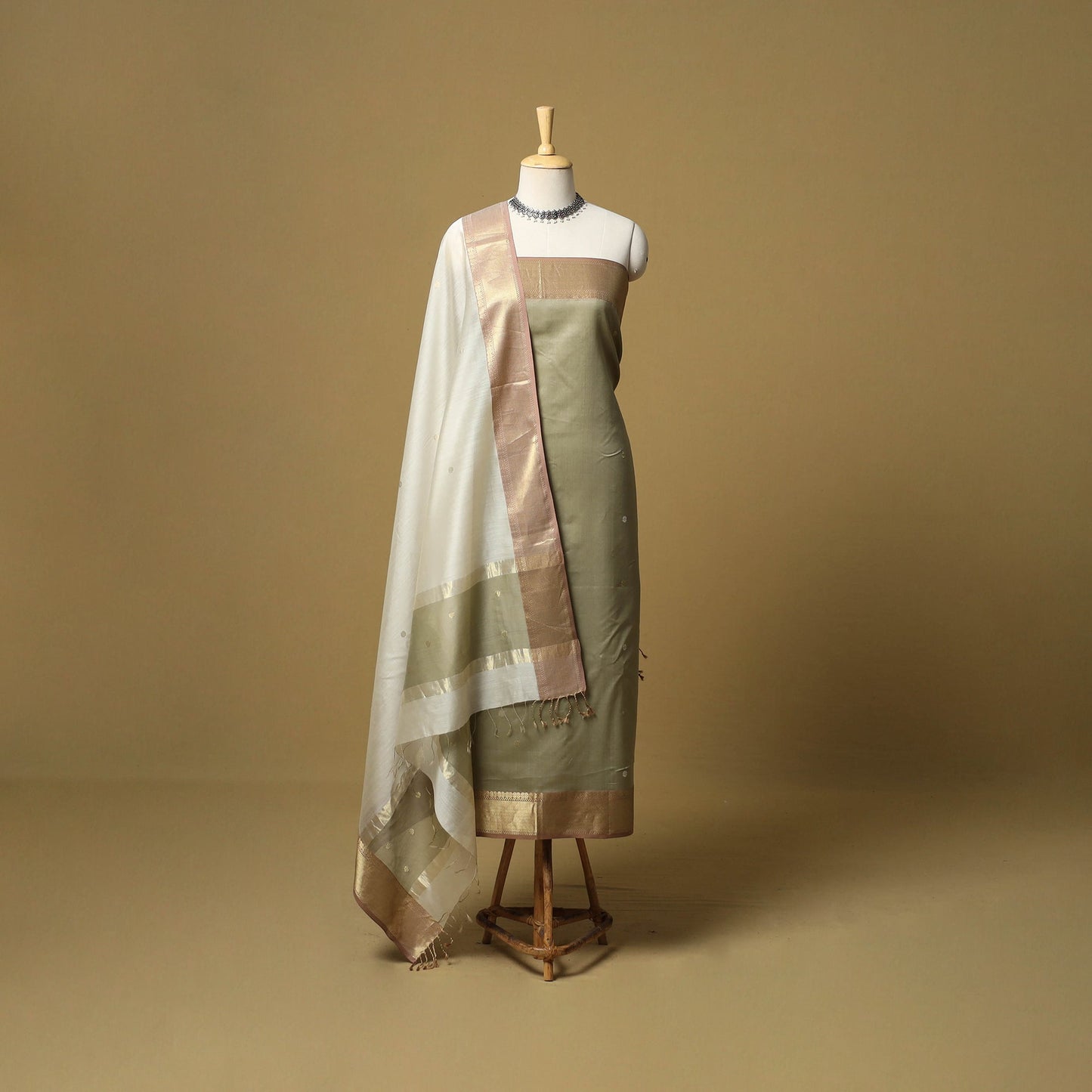 Handloom maheshwari silk buti work 2pc unstitched dress