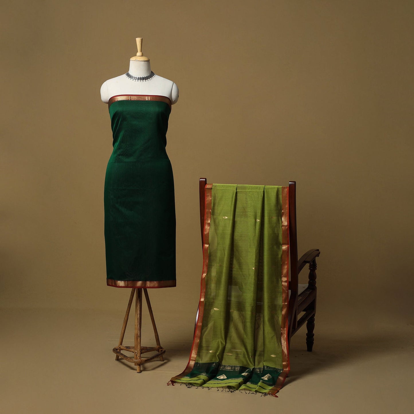 Handloom maheshwari silk buti work 2pc unstitched dress