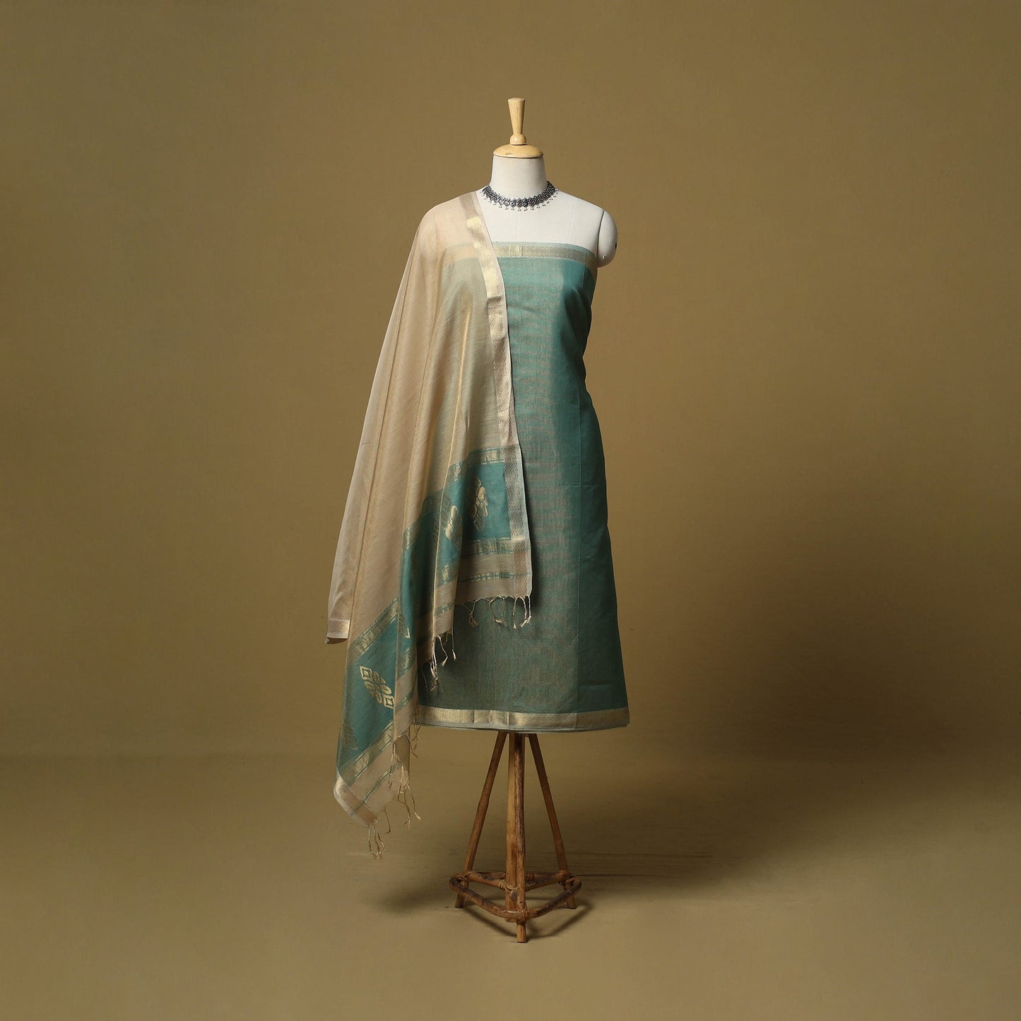 Handloom maheshwari silk tissue zari 3pc unstitched dress