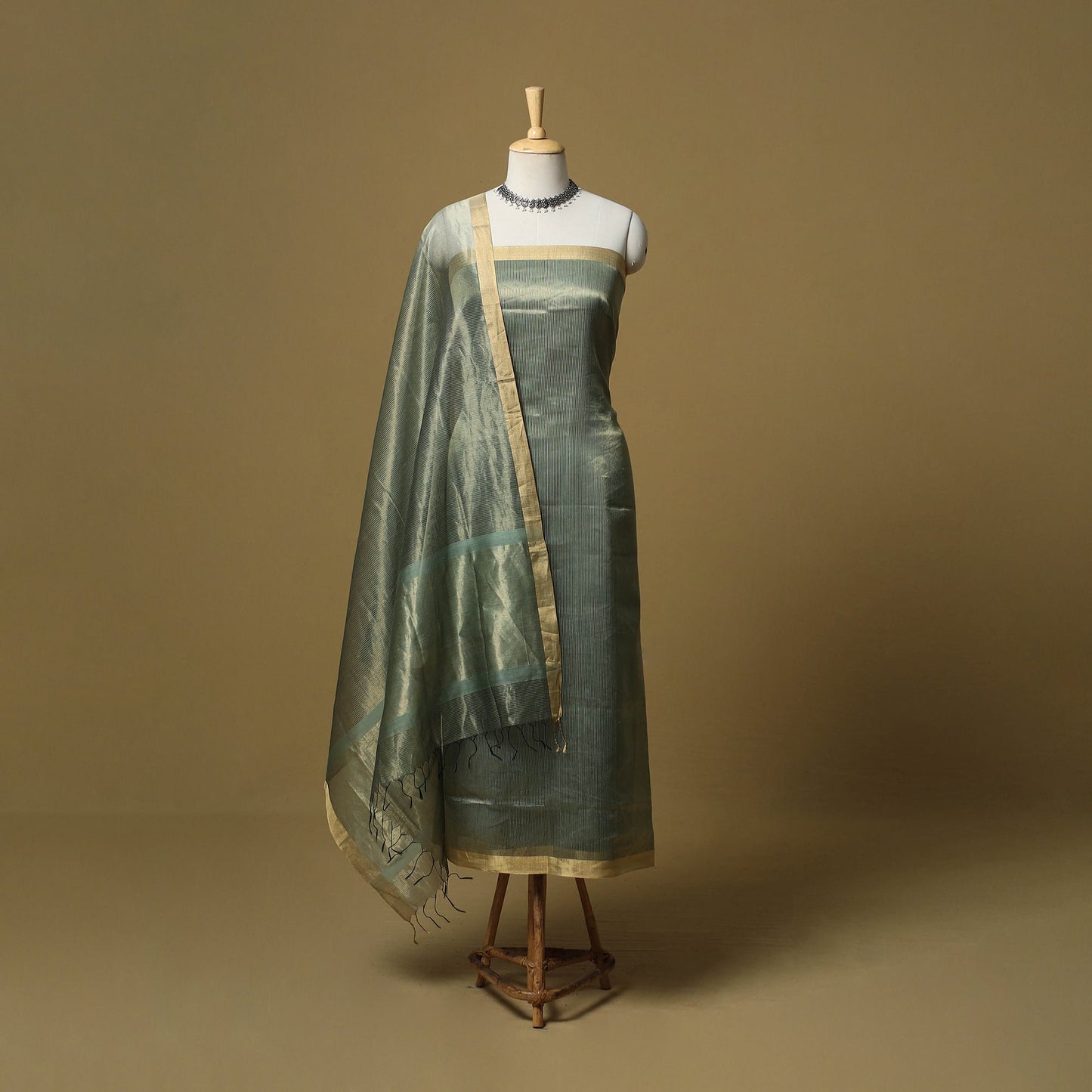 Handloom maheshwari silk tissue zari stripes 2pc unstitched