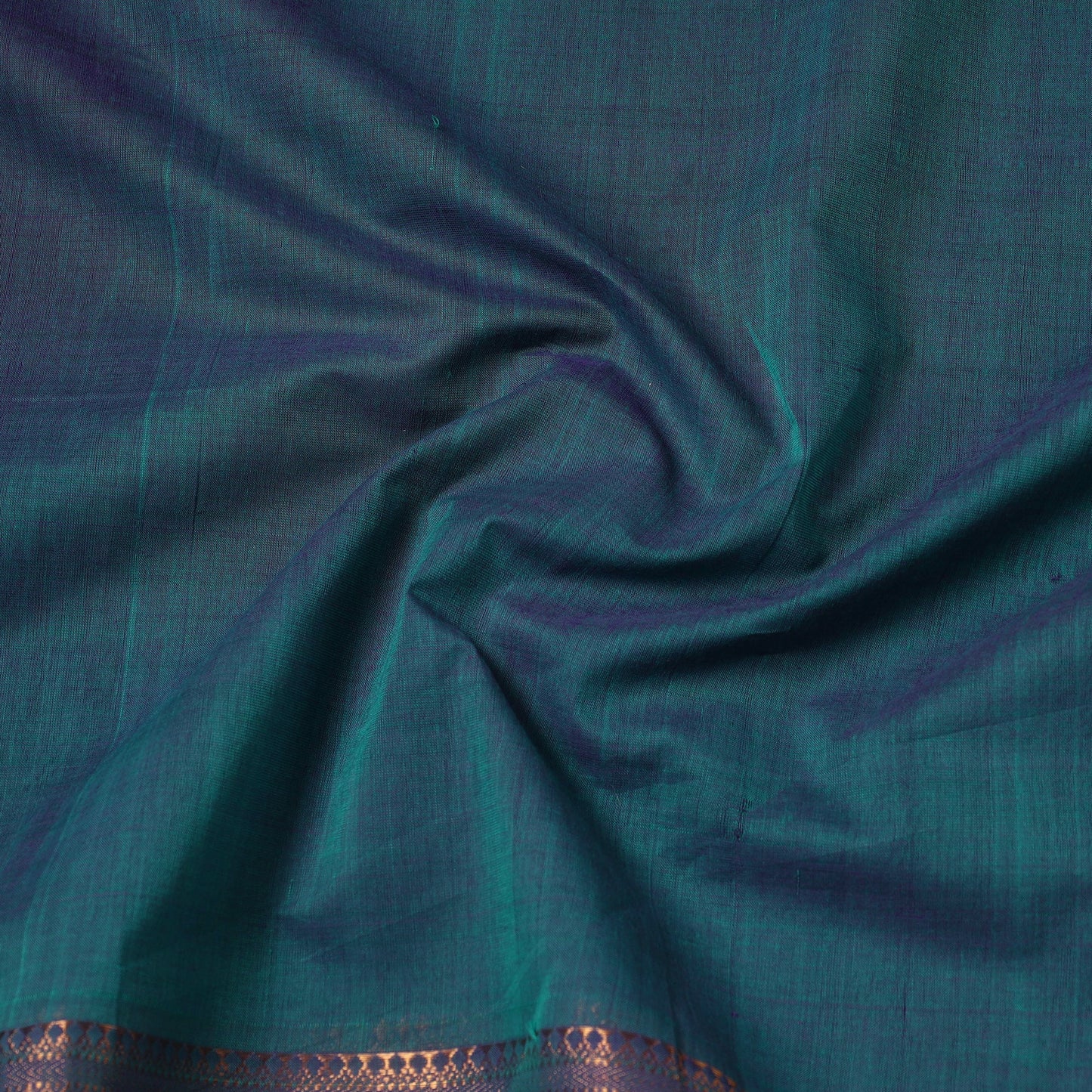 Green Handloom Mangalagiri Cotton Fabric with Zari Border