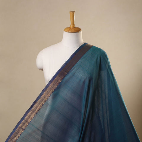 Green Handloom Mangalagiri Cotton Fabric with Zari Border