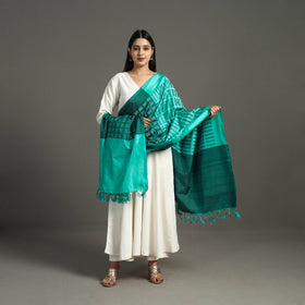 Green - handloom mulberry silk pochampally ikat dupatta 42